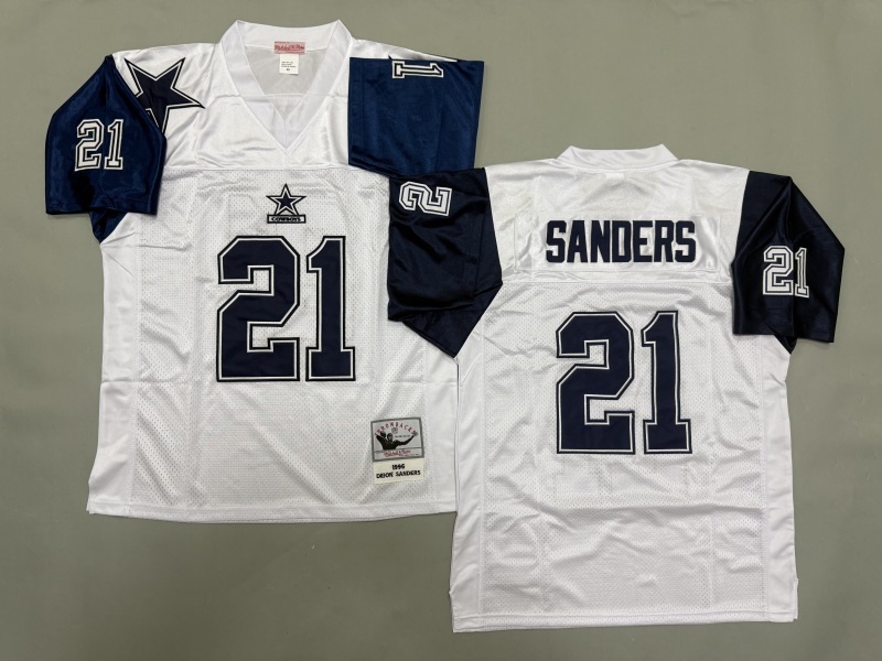 Men 2025 Nike Dallas Cowboys #21 Sanders White Throwback Limited NFL Jersey 001->dallas cowboys->NFL Jersey